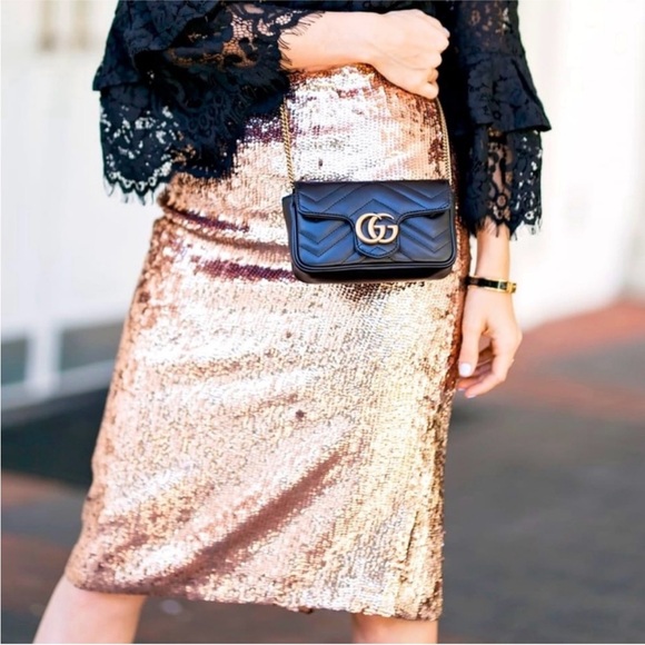Crew Rose Gold Sequin Pencil Skirt NWT